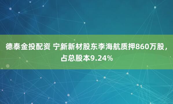 德泰金投配资 宁新新材股东李海航质押860万股，占总股本9.24%